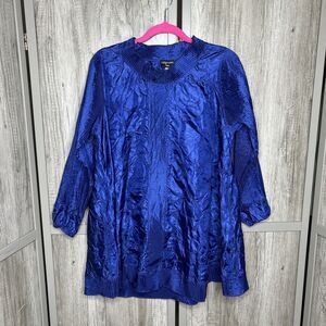 Ray Harris Crinkle Plisse Tunic Lightweight Purple Blue Long Sleeves Free Size